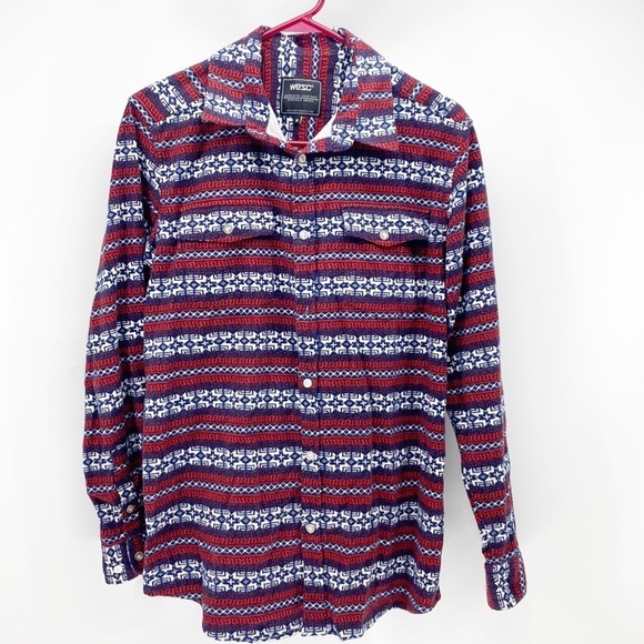 Vintage WESC Skater Printed Shirt western red camping Gorpcore button down - Picture 1 of 8